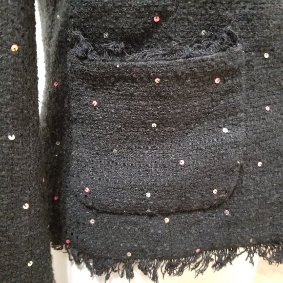 Silkland blazer Small sequin bling eyelash trim knit tweed jacket three buttons - Picture 7 of 13